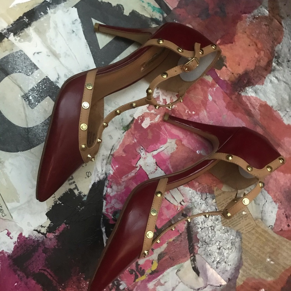 Halogen Red Studded Heels - Picture 2 of 10